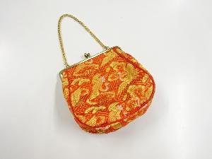 リサイクル　紗綾型に松竹梅・鶴模様織り出し子供用がま口和装バッグ
